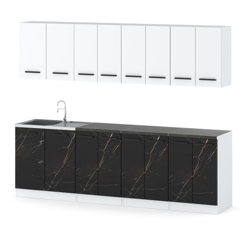 Zestaw Kuchenny Hurtownia-Mebli Z Blatem Kuchnia Vero 260cm Biały Mat Biały Mat/San Sebastian 260x47x145 cm 1szt.