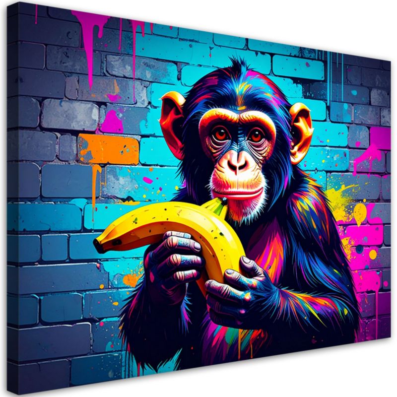 Obraz młodziezowy do salonu Feeby Abstrakcja Małpa z bananem Graffiti 90x60cm 1szt