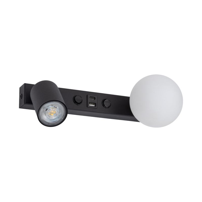 Kinkiet TK-Lighting Vox nad łóżko regulowany spot kulka szklana mleczna + Ładowarka Usb - 1 szt.