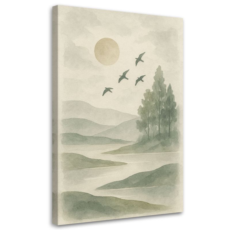 Obraz Japandi Feeby Pejzaż Natury Akwarela Beżowy Las Samoloty 40x60cm 1szt