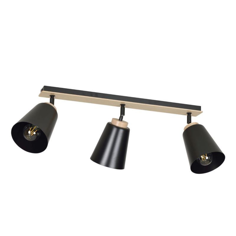 Lampa sufitowa Emibig Atlas czarna-jasne drewno 3 x E27 x 15W - 1 szt.