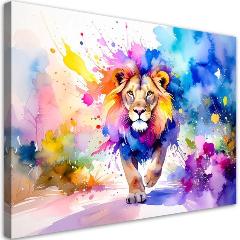 Obraz do pokoju dziecka Feeby Kolorowy Lew w dżungli Akwarela 90x60cm 1szt