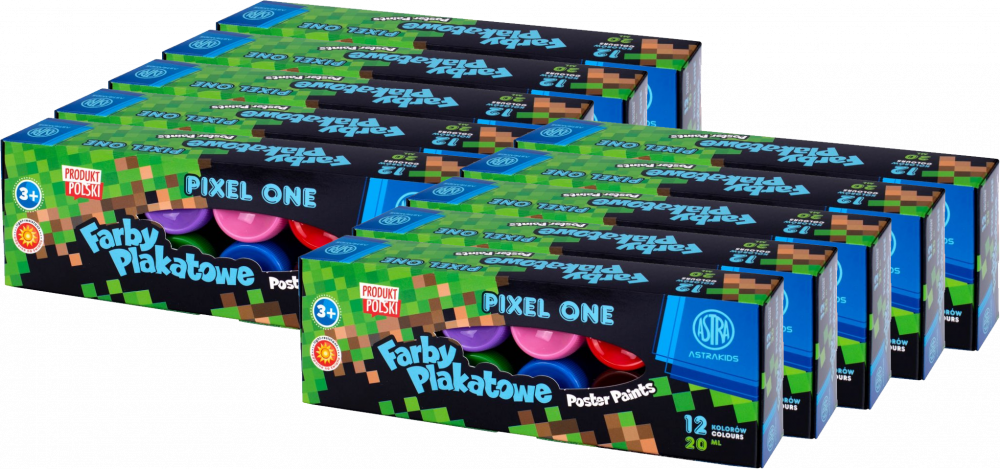 10x Farby plakatowe Astra Astrakids Pixel One, 20ml, 12 sztuk, mix kolorów