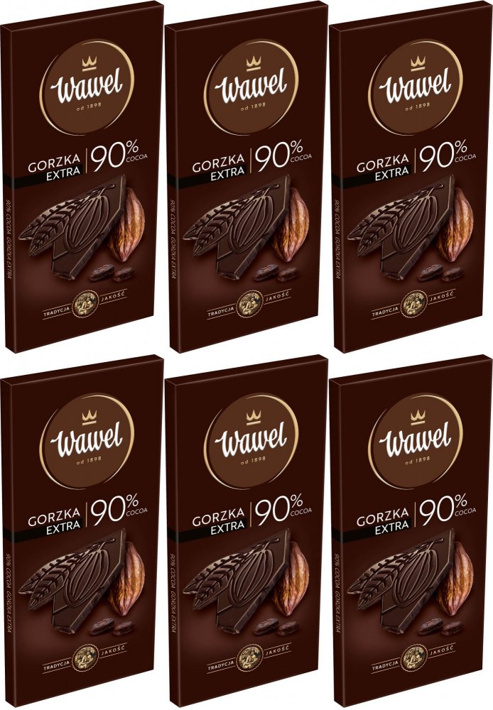 6x Czekolada Wawel Premium 90% cocoa, gorzka, 90g