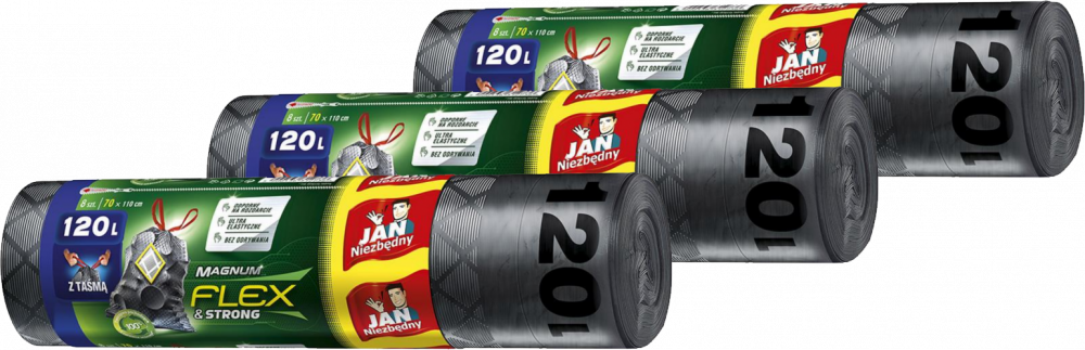 3x Worki na śmieci Jan Niezbędny Magnum Flex&Strong, na odpady zmieszane, 120l, 8 sztuk, grafitowy