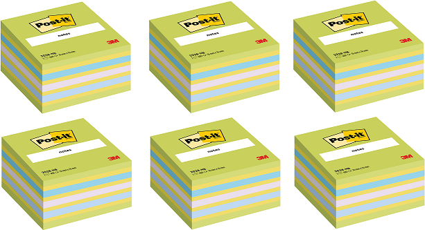 6x Karteczki samoprzylepne Post-it, 76x76mm, 450 karteczek, niebiesko-zielony