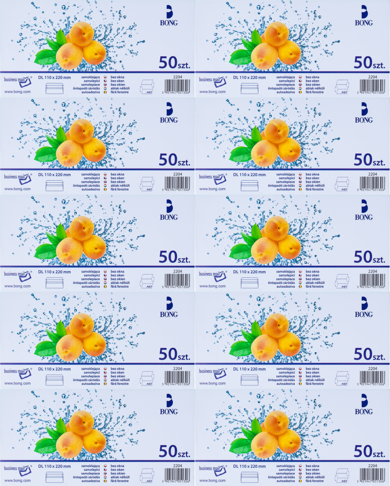 10x Koperta standardowa Bong, DL, samoklejąca SK, 50 sztuk, biały