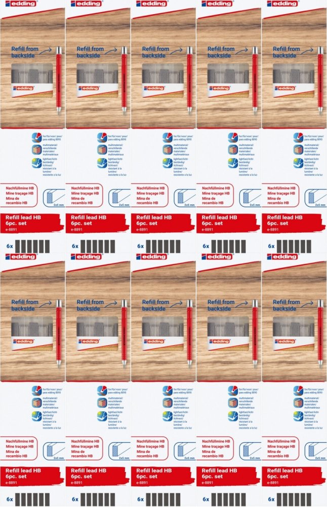 10x Wymienne wkłady edding e-8891, do ołówka e-8890, HB, 6 sztuk, blister