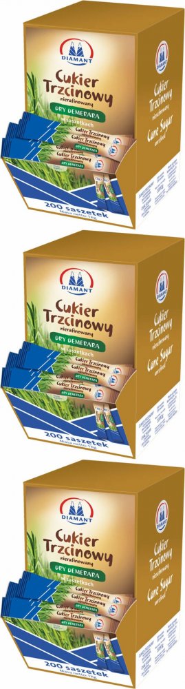 3x Cukier trzcinowy Diamant, w saszetkach, 200 sztuk, 200x5g