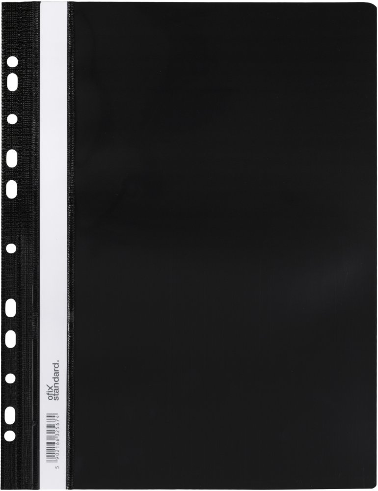 Skoroszyt plastikowy oczkowy Ofix Standard, twardy, A4, PVC, do 200 kartek, czarny