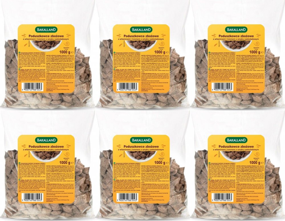 6x Poduszkowce zbożowe Bakalland, czekoladowy, 1kg