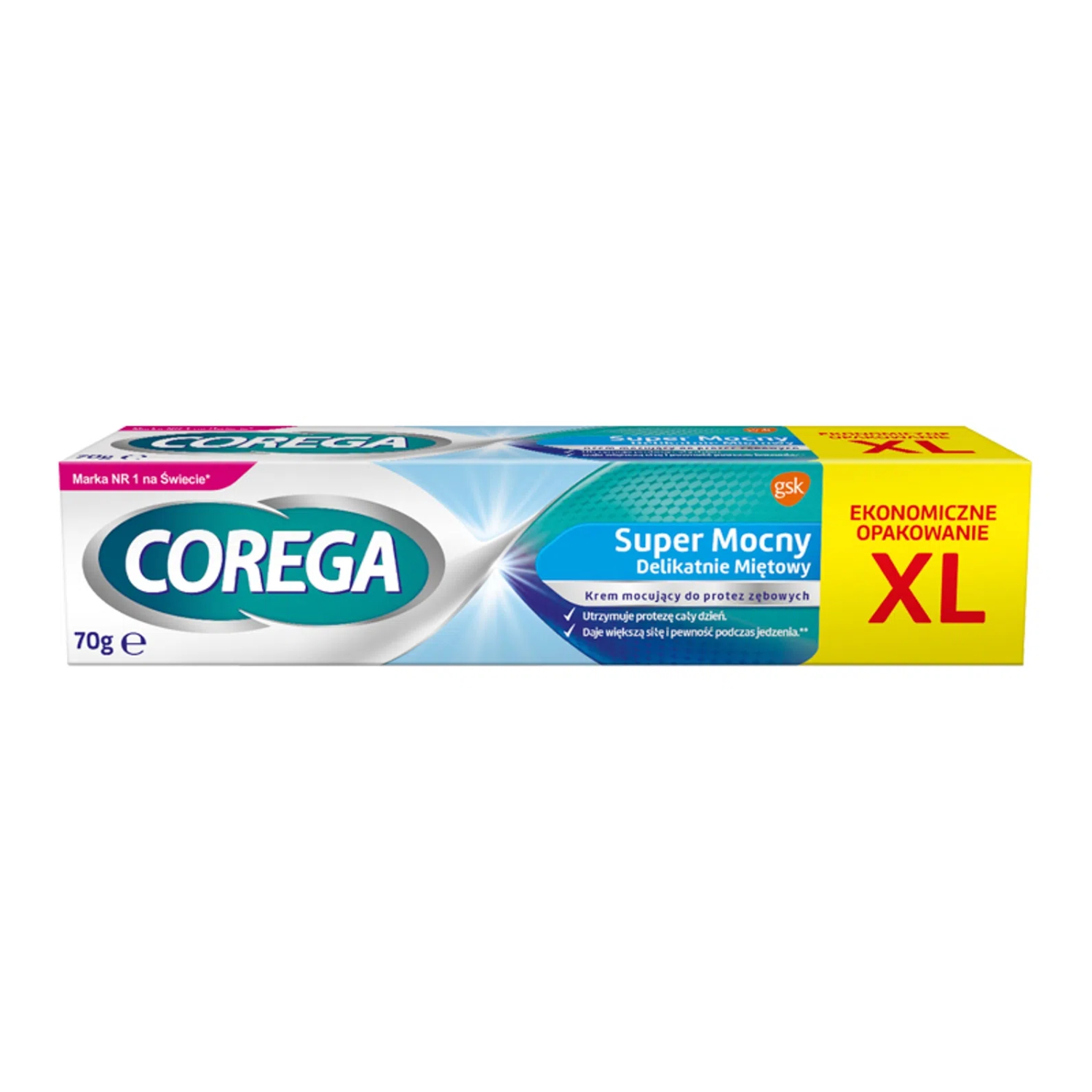 Corega - super mocny delikatnie miętowy, krem do protez zębowych, 70 g