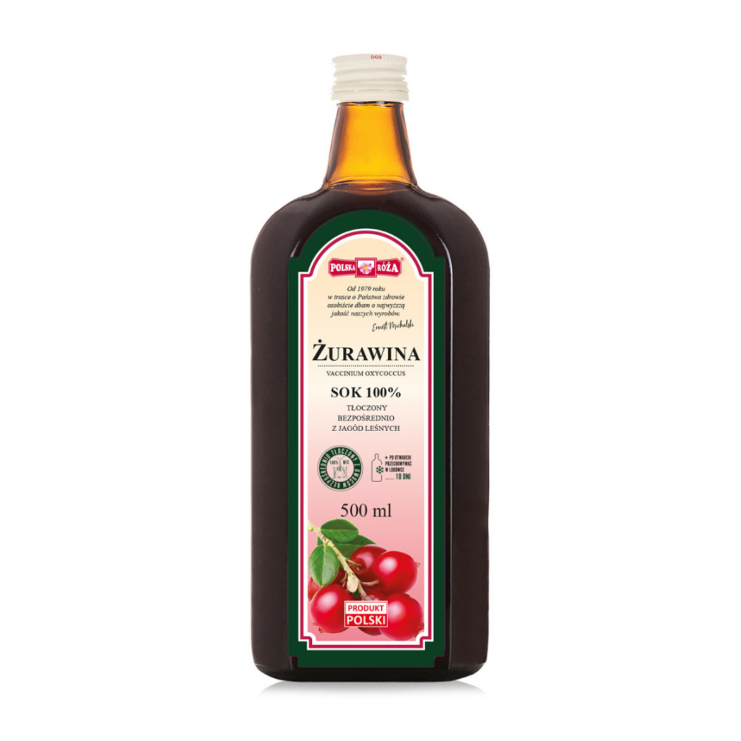 Polska róża - sok z żurawiny bez cukru, 500 ml