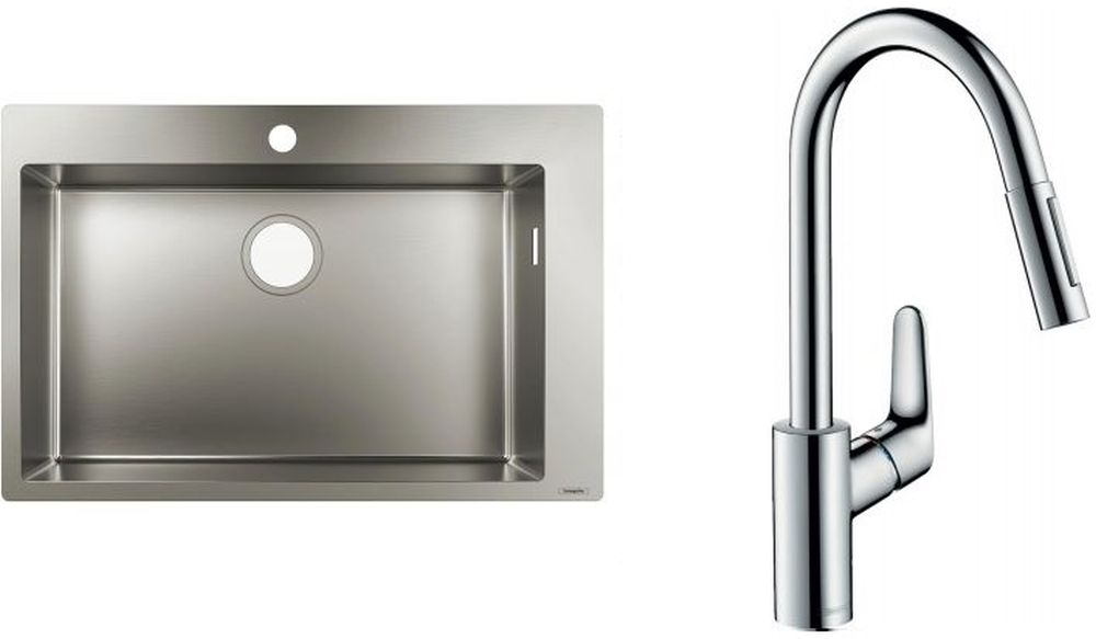 Zestaw Hansgrohe S711-F660 zlewozmywak stalowy z baterią kuchenną Focus chrom (43302800, 31815000)