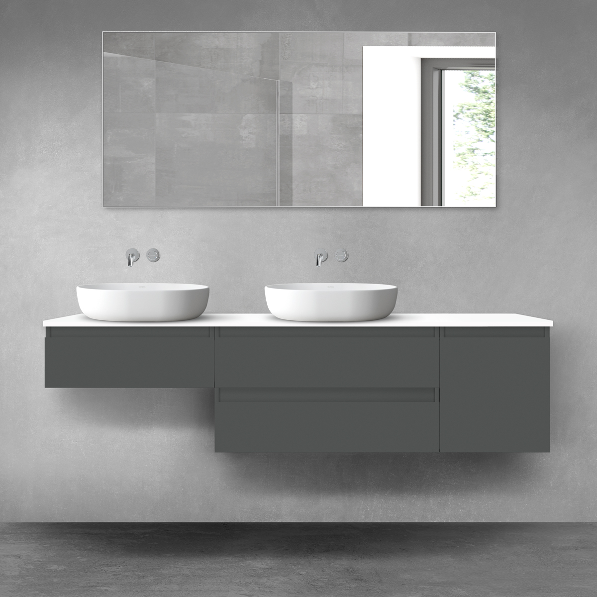 Oltens Vernal zestaw mebli łazienkowych 180 cm z blatem grafit mat/biały połysk 68532400 - Wysyłka w 24h