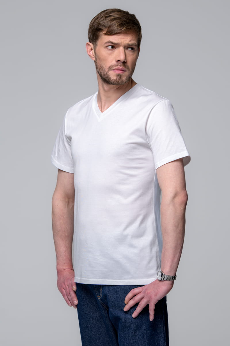 T-shirt Zack z dekoltem w serek, bawełniany, biały