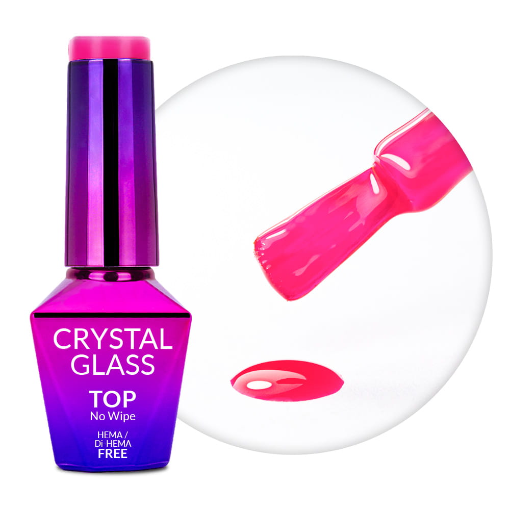 Kolorowy top bez przemywania top no wipe Crystal Glass Molly Nails Pink HEMA/Di-HEMA Free 10g