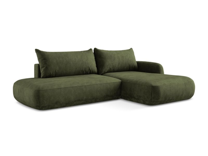 Narożnik prawostronny z funkcją spania Makamii Hale z tkaniny szenilowej 300x190 cm oliwkowy 1 szt.