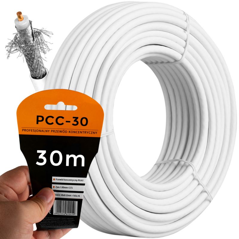 Kabel koncentryczny Vayox PCC-30 antenowy CCS 75 Ohm 30m 1 szt.
