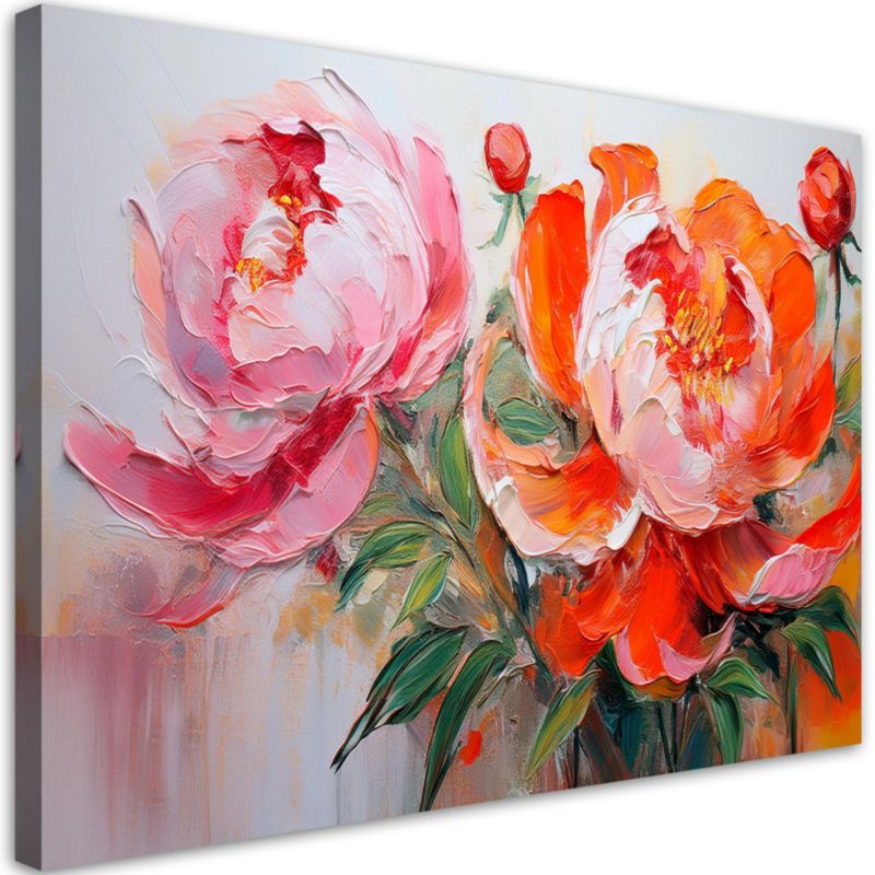 Obraz na płótnie Feeby Piwonie Różowo Pomarańczowe Kwiaty 90x60cm 1szt