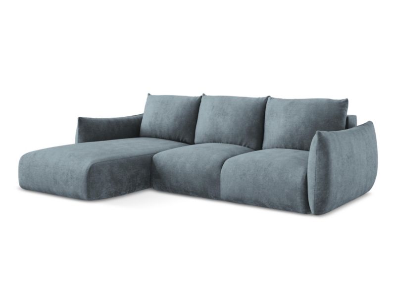 Narożnik lewostronny z funkcją spania Makamii Leila z tkaniny szenilowej 242x162 cm jeans 1 szt.