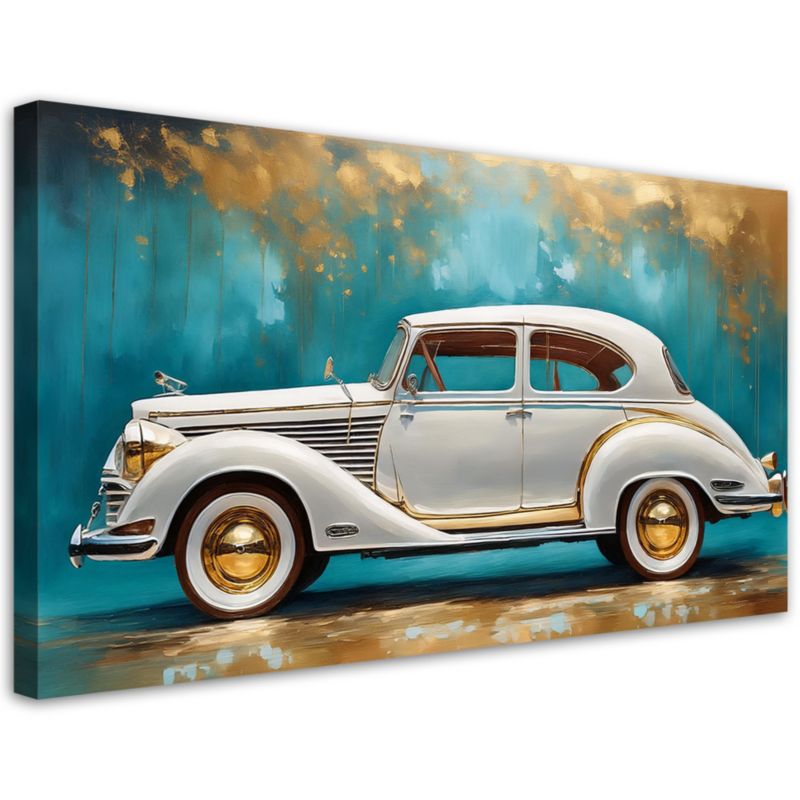 Obraz na płótnie Feeby Zabytkowy Samochód Retro Turkusowe tło 80x40cm 1szt