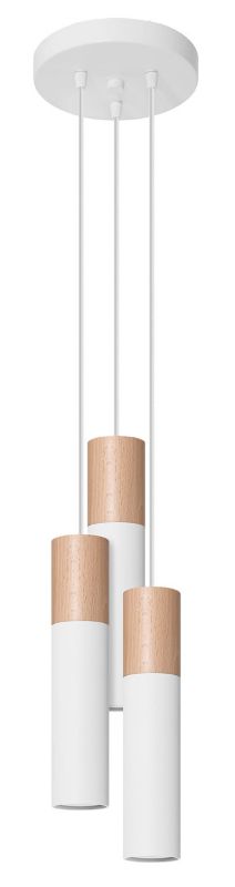 Lampa sufitowa wisząca Sollux Lighting Pablo 1469 biała naturalne drewno szerokość 20 cm 3xGU10 x 12W 1 szt.