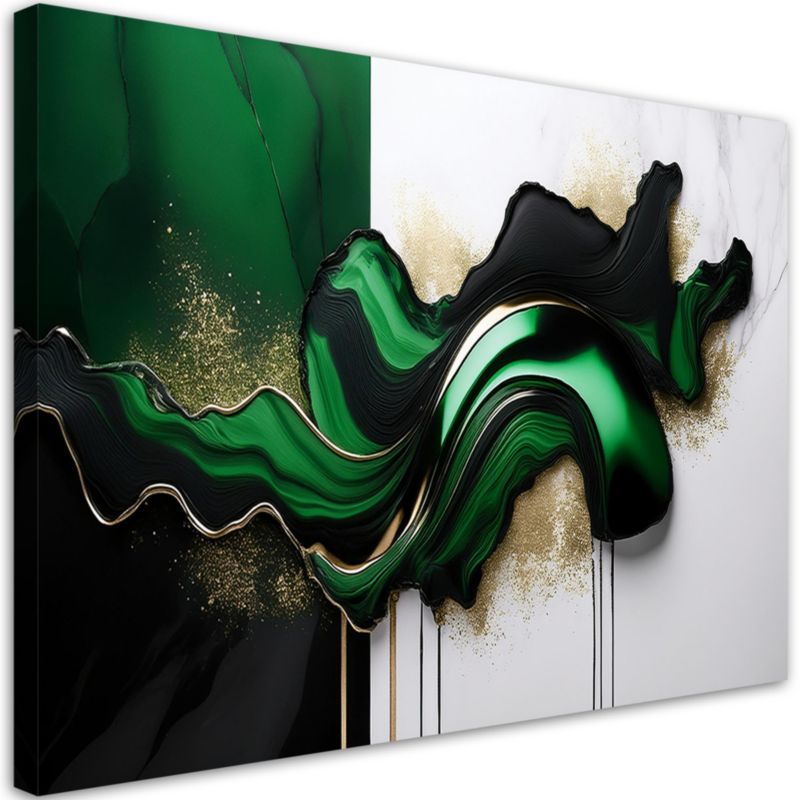 Obraz na płótnie Feeby Zielona Nowoczesna Abstrakcja ze Złotem 100x70cm 1szt
