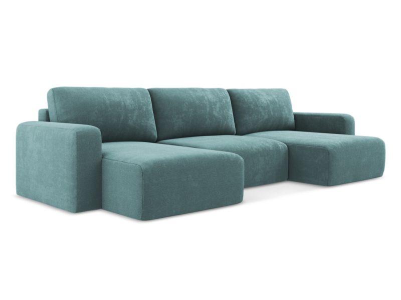 Sofa panoramiczna z funkcją spania Makamii Kona z tkaniny szenilowej 332x149 cm jeans 1 szt.