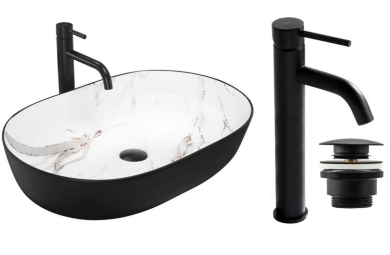 Umywalka nablatowa GTM Design Nadia M5 Czarna z baterią w zestawie 1 szt.