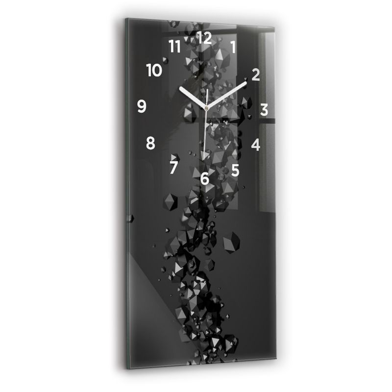 Zegar z białymi wskazówkami Wallfluent 30x60 cm Czarna abstrakcja Szklany 1 szt.