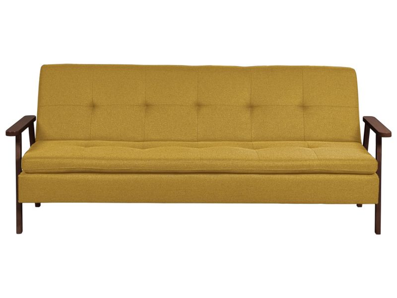 Sofa rozkładana Tjorn musztardowa z ciemnym drewnem dla 3 osób 1 szt.
