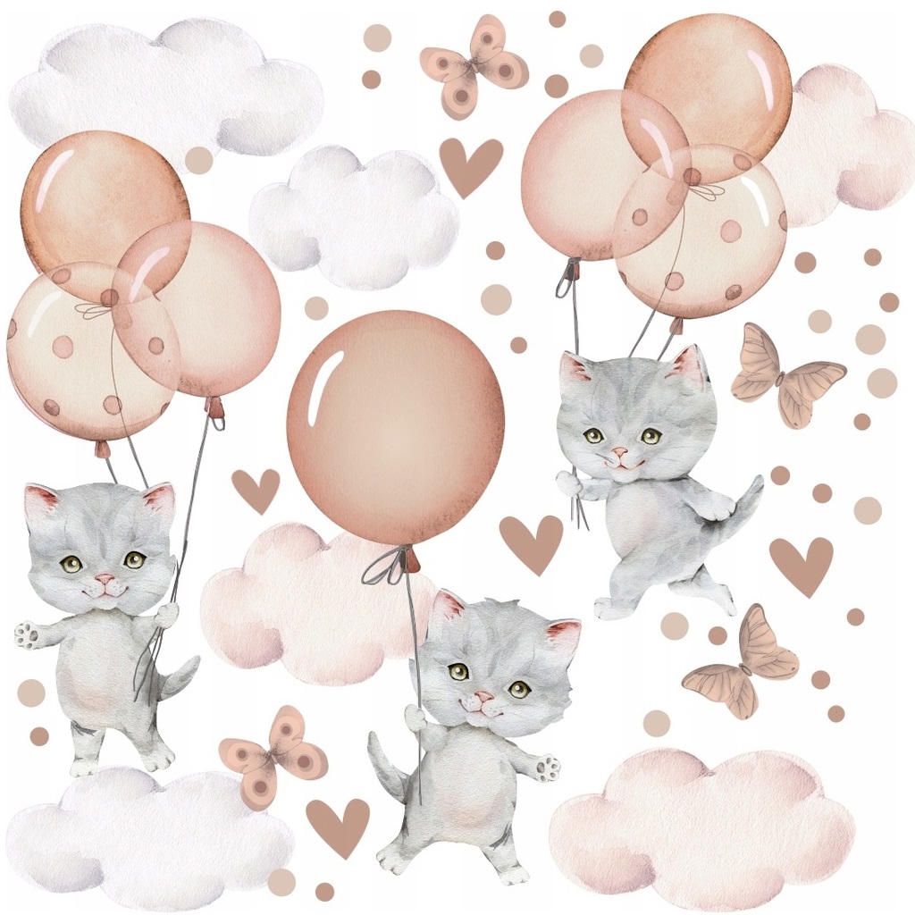 Zestaw naklejek ściennych Kotki i Balony 100x100cm AL