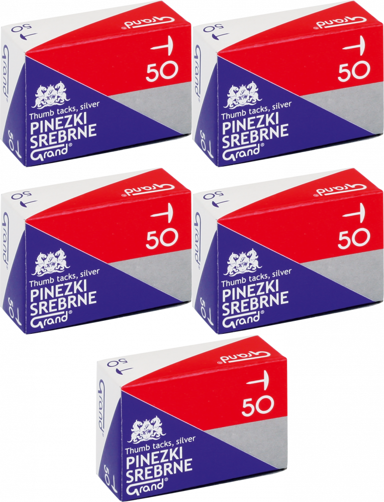5x Pinezki Grand, 50 sztuk, srebrny