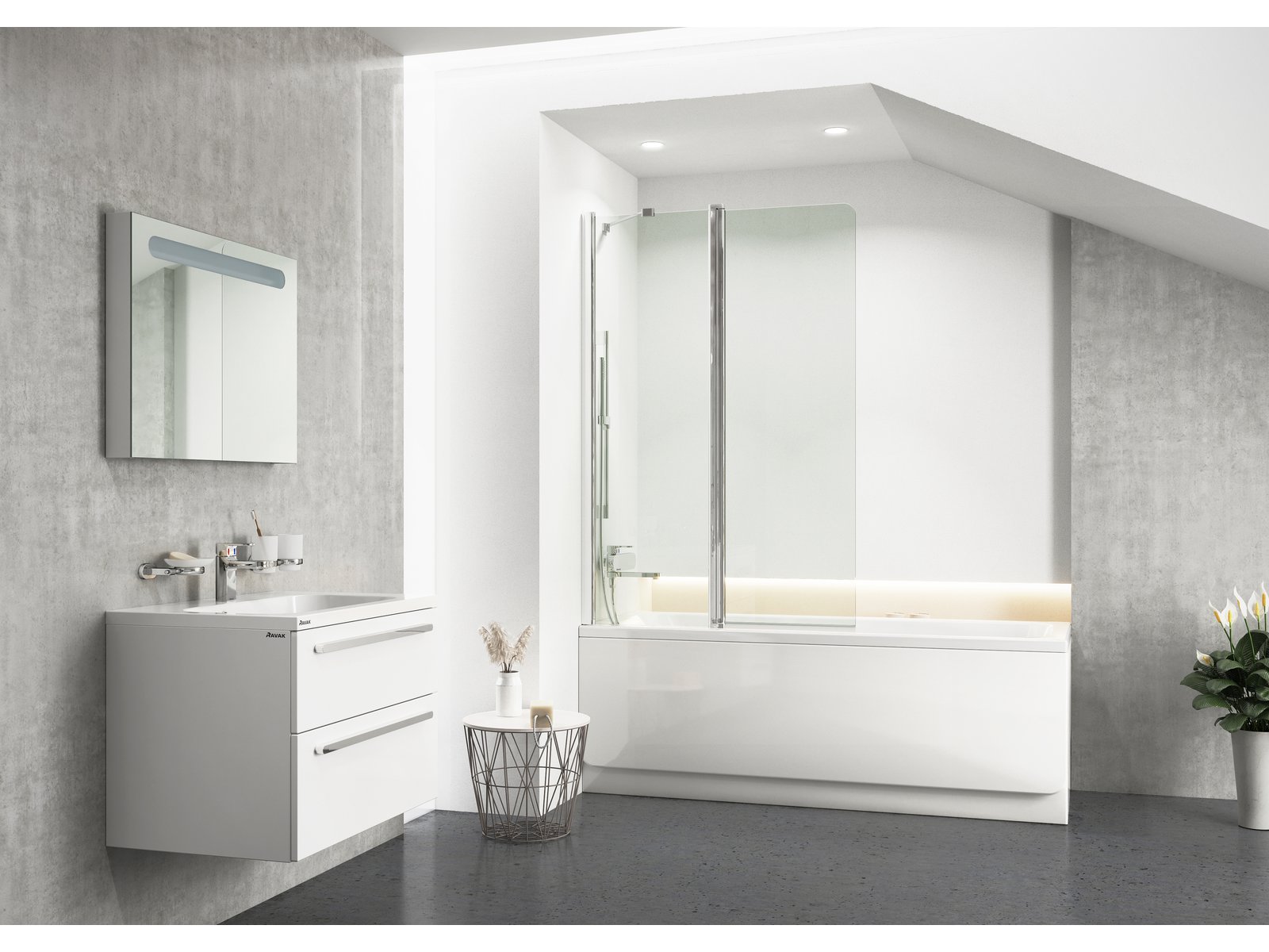 Ravak Chrome parawan nawannowy 100 cm 2-częściowy biały połysk/szkło przezroczyste 7QLA0100Z1
