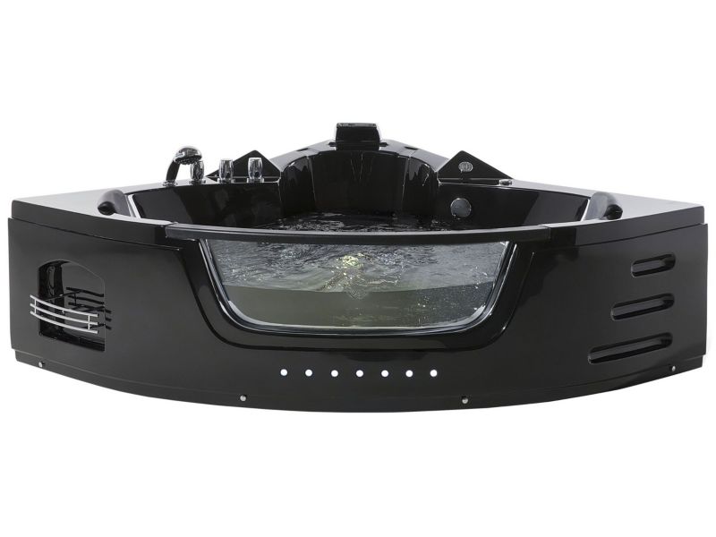 Wanna narożna z hydromasażem LED Martinica 214 x 155 cm Czarny 1 szt.