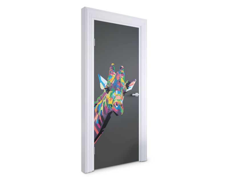 Samoprzylepna naklejka na drzwi Wallfluent 75x205 cm Kolorowa żyrafa 1 szt.
