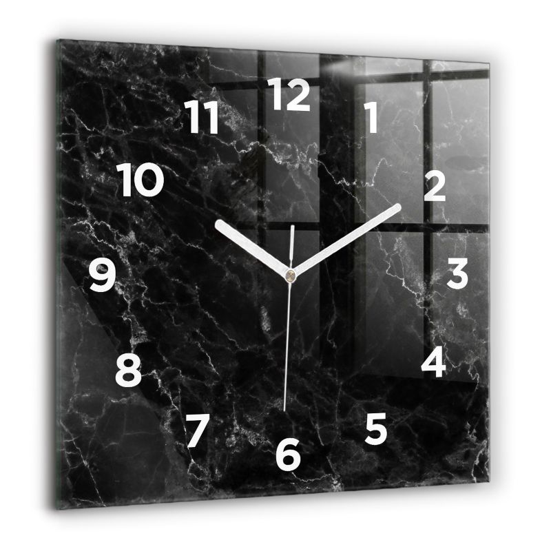Zegar z białymi wskazówkami Wallfluent 60x60 cm Ciemny marmur Szklany 1 szt.