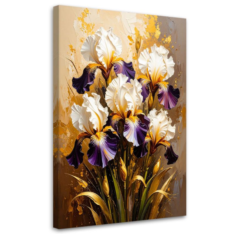 Obraz do salonu sypialni Feeby Irysy Kwiaty na beżowym tle 70x100cm 1szt