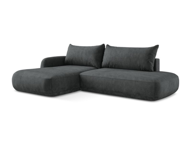Narożnik lewostronny z funkcją spania Makamii Hale z tkaniny szenilowej 300x190 cm ciemny szary 1 szt.