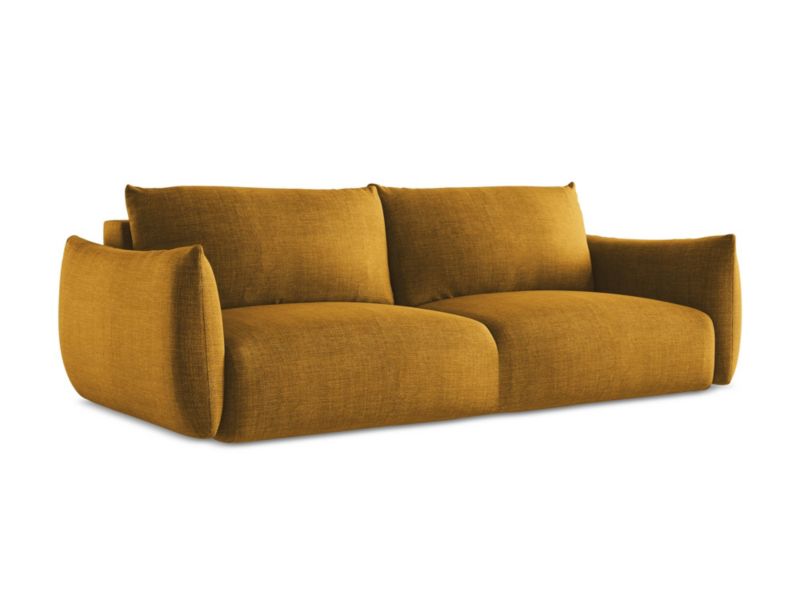 Kanapa 3-osobowa z funkcją spania Makamii Leila z tkaniny strukturalnej 230x105 cm musztardowy 1 szt.
