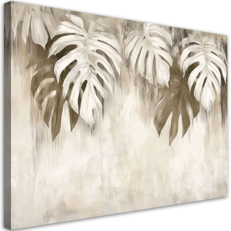 Obraz do salonu sypialni Feeby Zwisające liście monstera beżowy 90x60cm 1szt