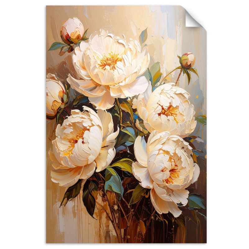 Naklejka na ścianę do salonu sypialni Feeby Piwonie Kremowe Kwiaty Bukiet 100x150cm 1szt