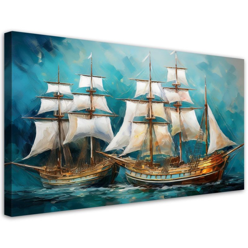 Obraz na płótnie Feeby Statki Żaglowce Retro Turkusowy 120x60cm 1szt