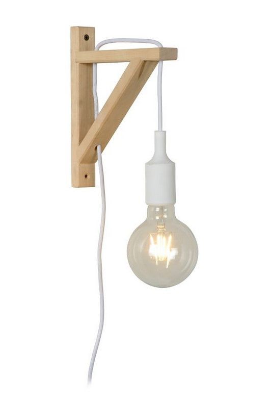 Kinkiet ścienny Lucide Fix Wall biały i drewno 1 x E27 x 60W IP20 wym: 22,5 x 19 x 3,2 cm - 1 szt.
