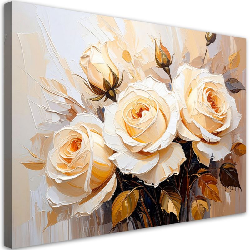 Obraz do salonu sypialni na ścianę Feeby Kremowe Róże Kwiaty 60x40cm 1szt