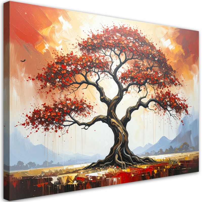 Obraz do salonu sypialni Feeby Czerwone Drzewo Życia Krajobraz 120x80cm 1szt