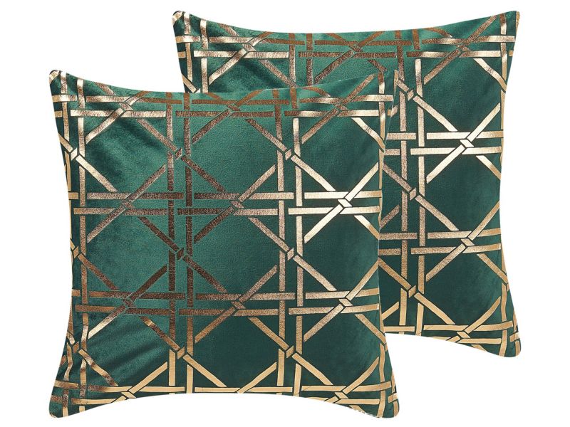 Zestaw 2 poduszek Wzór geometryczny Cassia 45 x 45 cm Ciemnozielony 1 par.