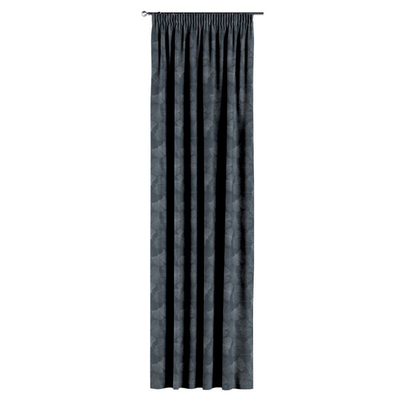 Zasłona na taśmie marszczącej 1 szt. 130 x 260 cm Dekoria szaro-srebrne liście miłorzębu na grafitowym tle 1 szt.