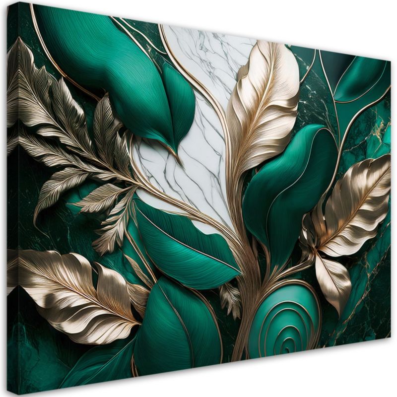 Obraz na płótnie Feeby Liście ze Zlotem styl Glamour Loft 120x80cm 1szt
